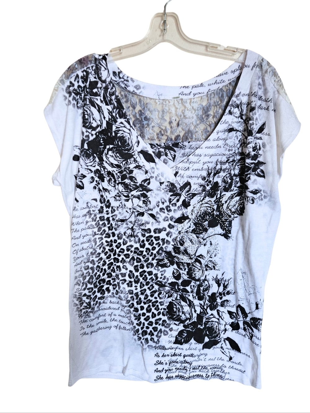 Floral & Leopard Print Women's Top With Lace Detailing | Stretchy - Picture 2 of 5